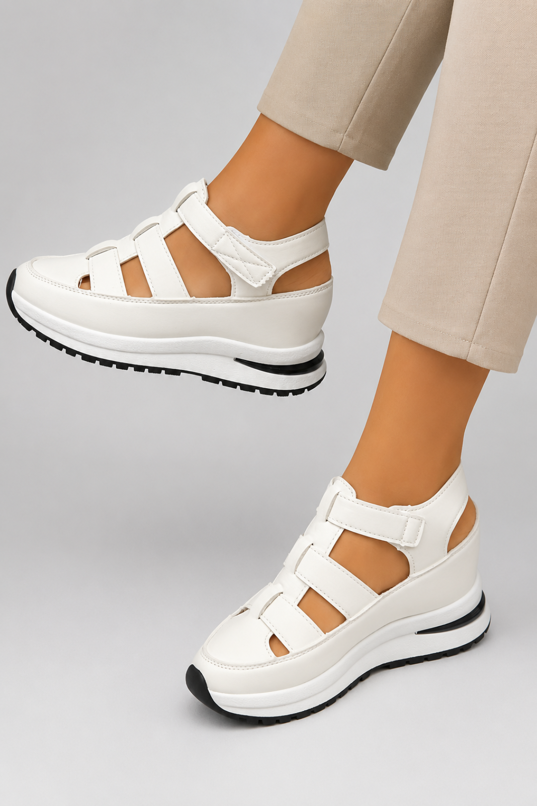 Damensandalen mit bequemer Passform | Klettverschluss, Keilabsatz, trendige Ausschnitte