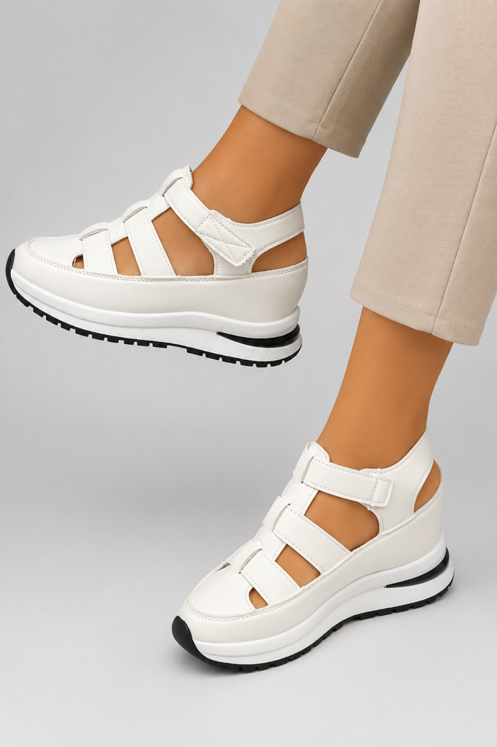 Damensandalen mit bequemer Passform | Klettverschluss, Keilabsatz, trendige Ausschnitte