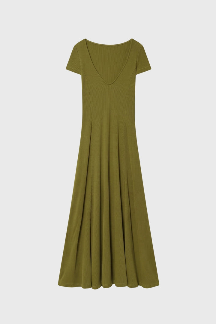 Vielseitiges Damenkleid | Midi-Länge, V-Ausschnitt und kurze Ärmel, ausgestellt geschnitten