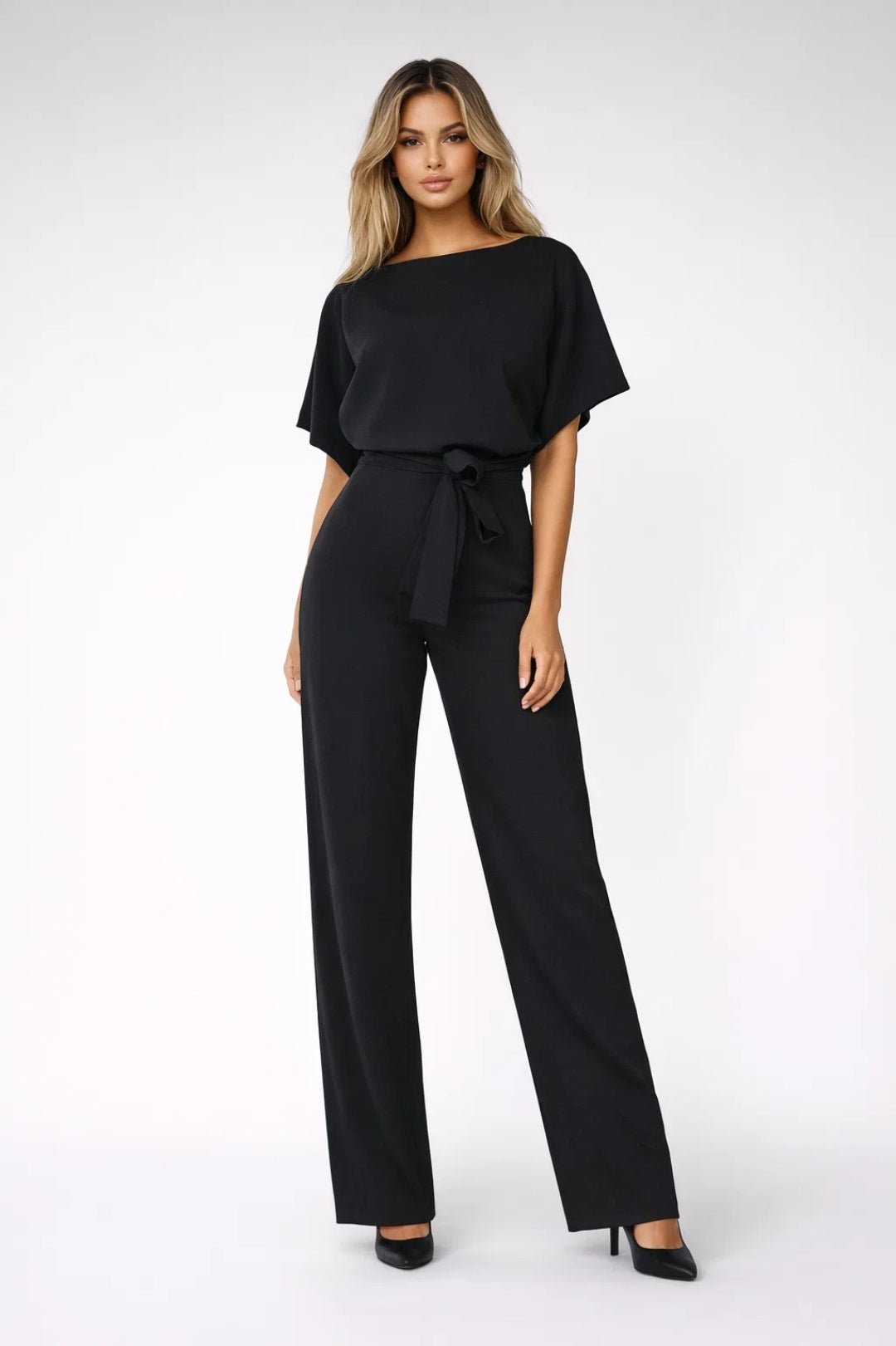 Damen-Jumpsuit | Weites Bein &amp; Bindegürtel | Sandbeige