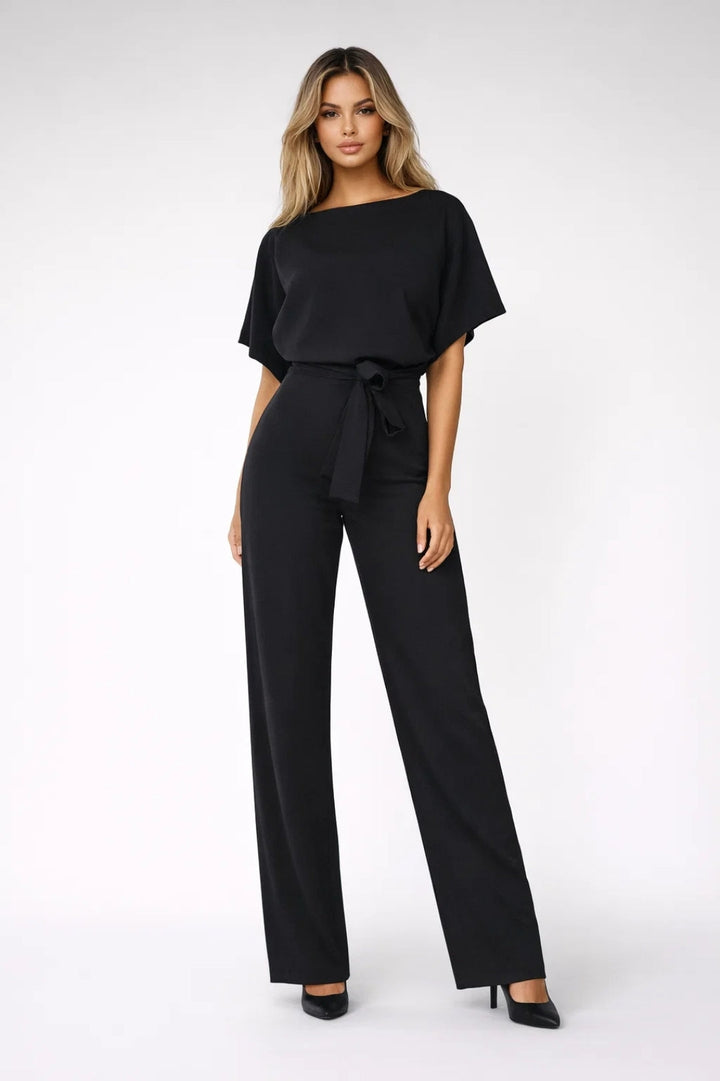 Damen-Jumpsuit | Weites Bein &amp; Bindegürtel | Sandbeige
