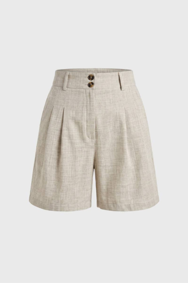 Damen-Shorts | Hohe Taille &amp; Falten | Sandbeige