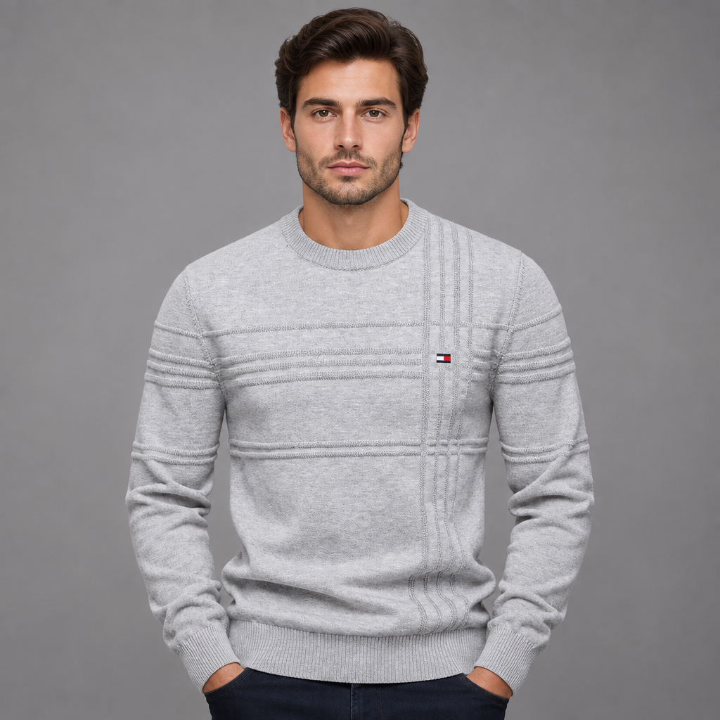 Klaus | Herren Strukturmuster Rundhals Strickpullover