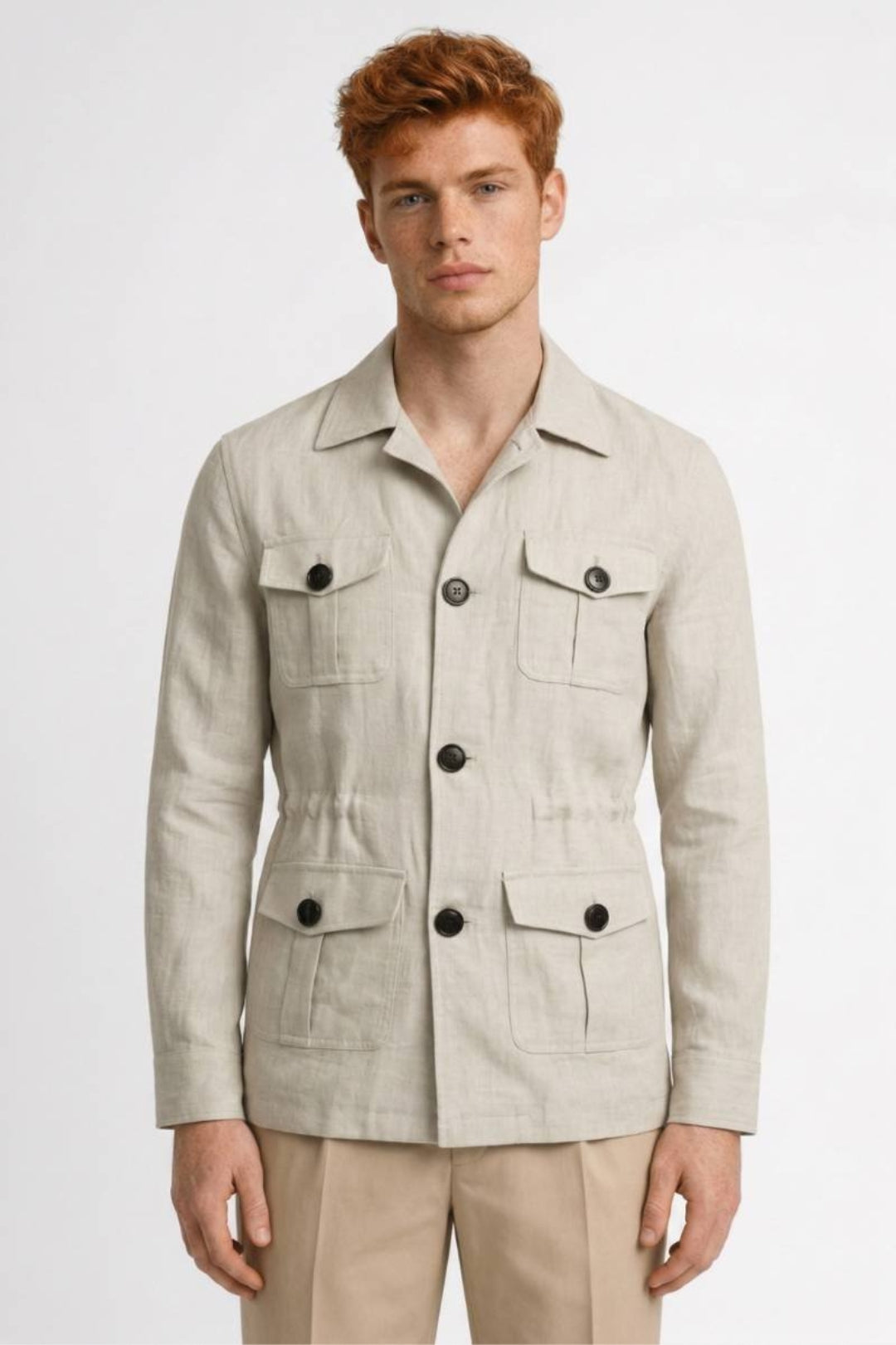 Herrenjacke in geradem Schnitt | Militär-Safari-Stil | Mehrere Taschen | Klassischer Kragen