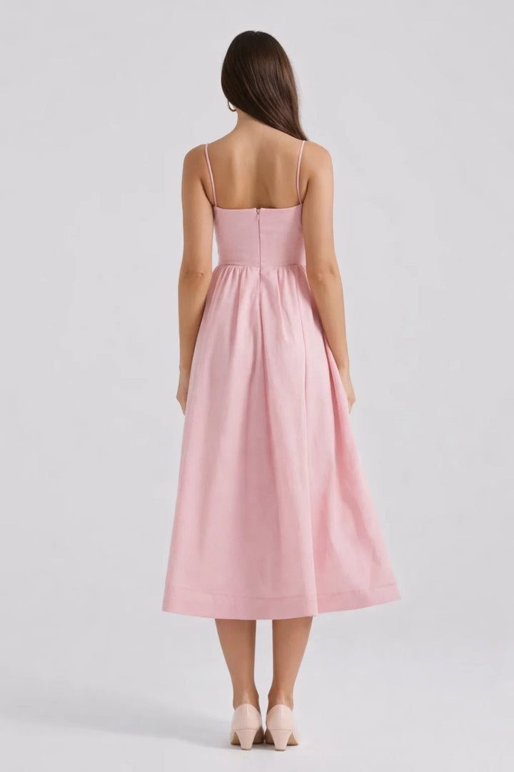 Sommer Midi-Kleid Damen Puderrosa | Strukturiertes Oberteil | Elegant