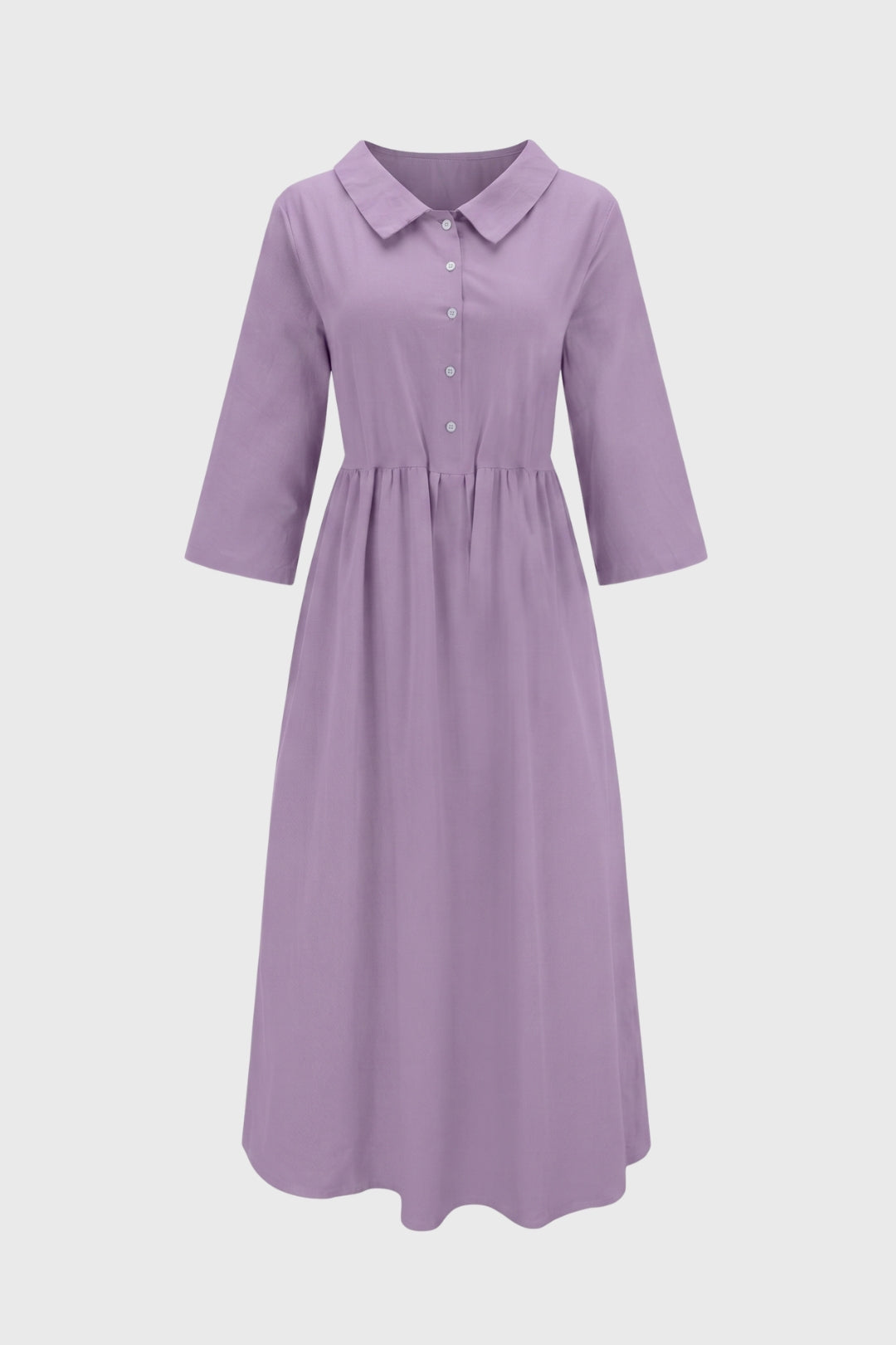 Damen-Midikleid | Hemdkragen &amp; geraffte Taille | Puderrosa