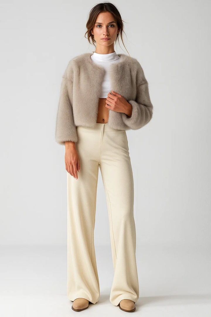 Damenjacke Kurz | Beige | Weich &amp; Warm | Eleganter Box-Schnitt
