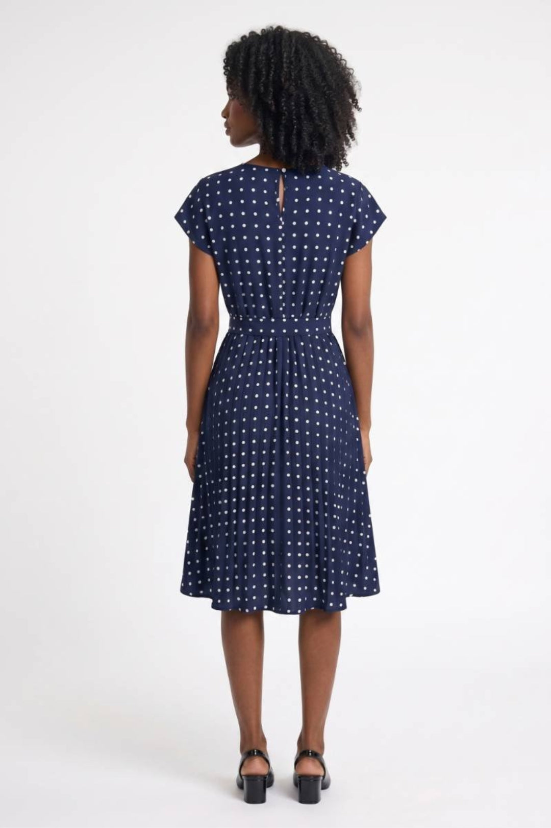 Marineblaues Midikleid | Polka-Punkte| Elegant &amp; tailliert