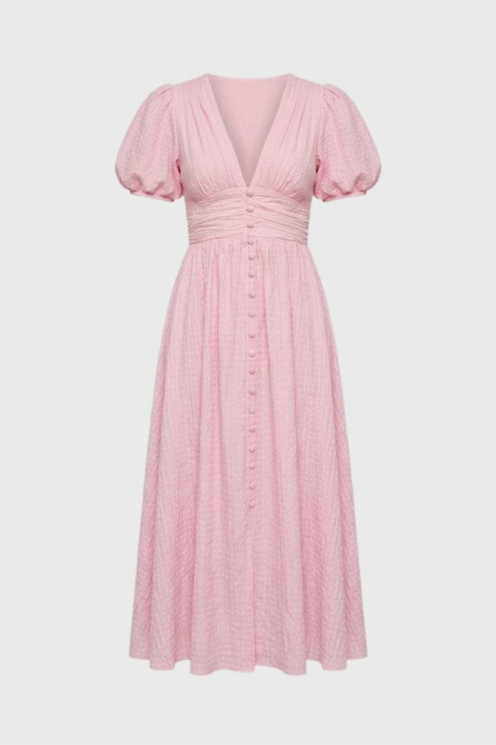 Sommer Midi-Kleid Damen | Betonte Taille | Puffärmel | Feminin &amp; Elegant