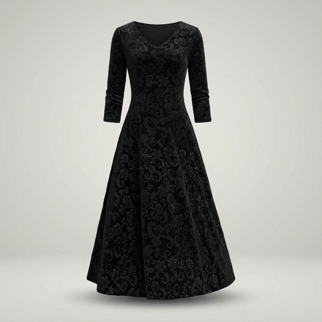 Barbara | Damen Kleid mit V-Ausschnitt und Blumenmuster Midikleid