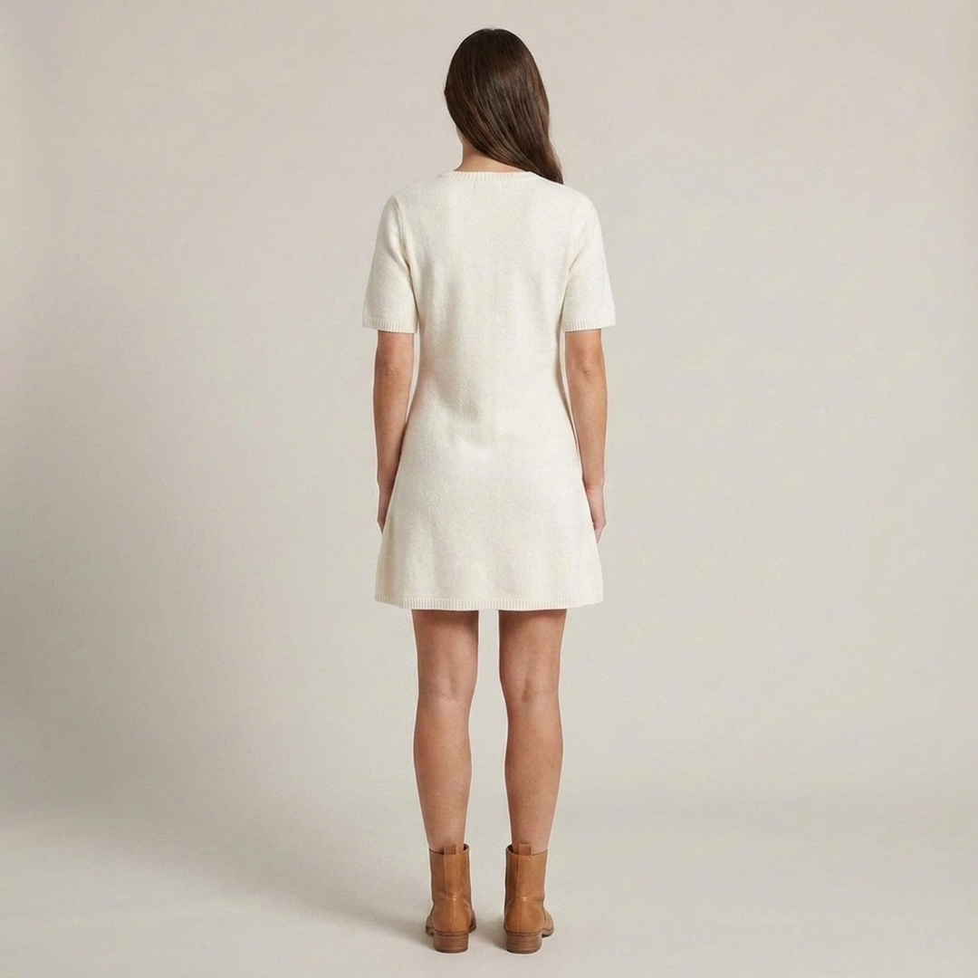 Kathrin | Damen Kurzarm Strickkleid mit Knopfleiste Kleid