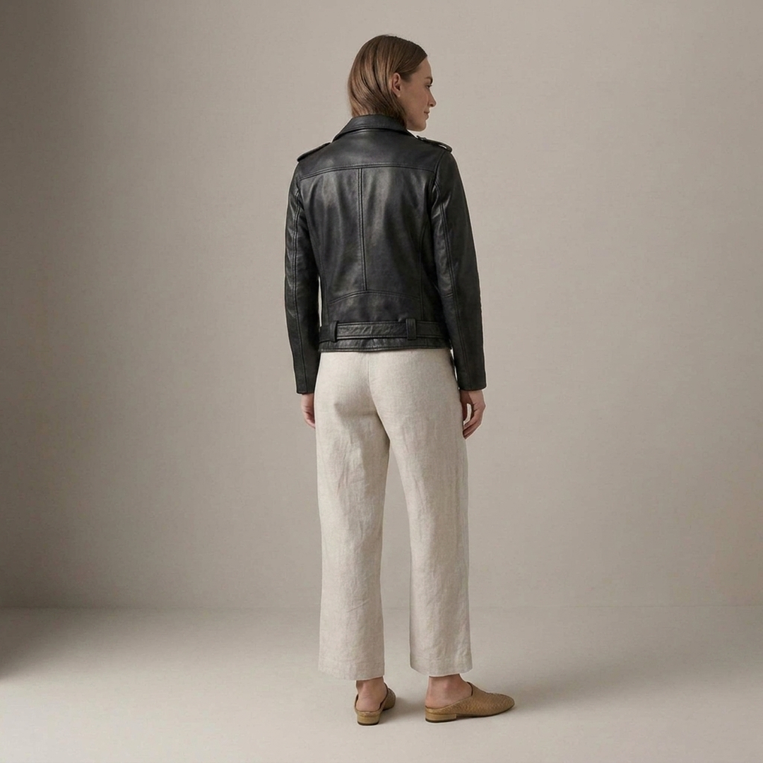 Rinhilde | Damenjacke mit Reverskragen und Gürtel Bikerjacke