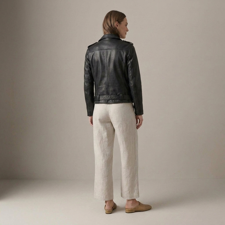 Rinhilde | Damenjacke mit Reverskragen und Gürtel Bikerjacke