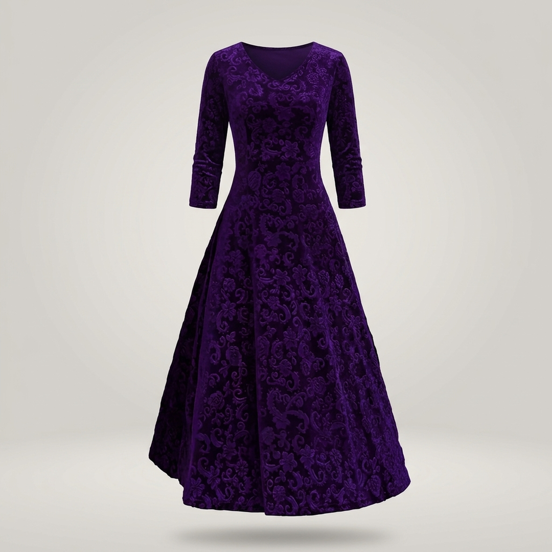 Doris | Damen A-Linien-Musterkleid mit V-Ausschnitt