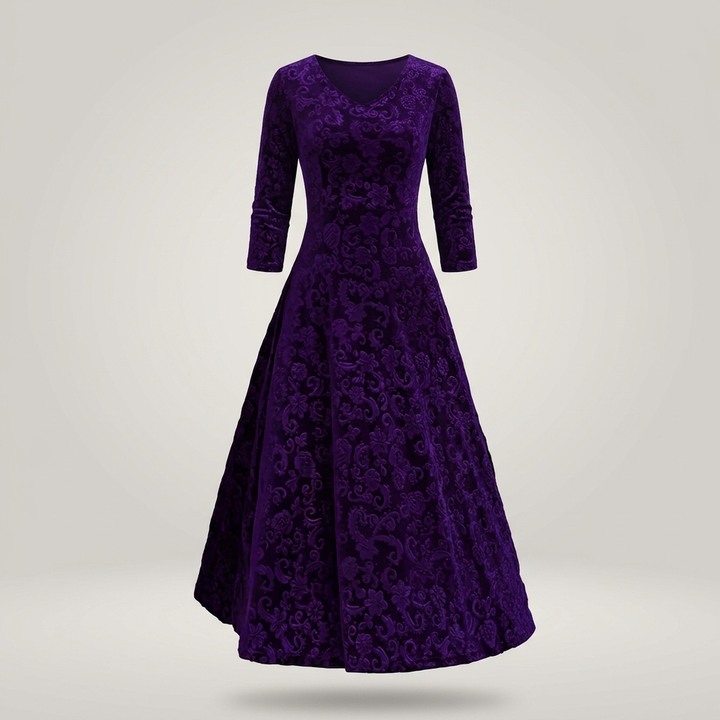 Doris | Damen A-Linien-Musterkleid mit V-Ausschnitt