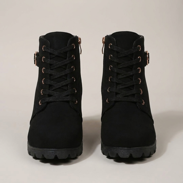 Verena | Damen Schnürstiefeletten mit Schnalle Profilsohle