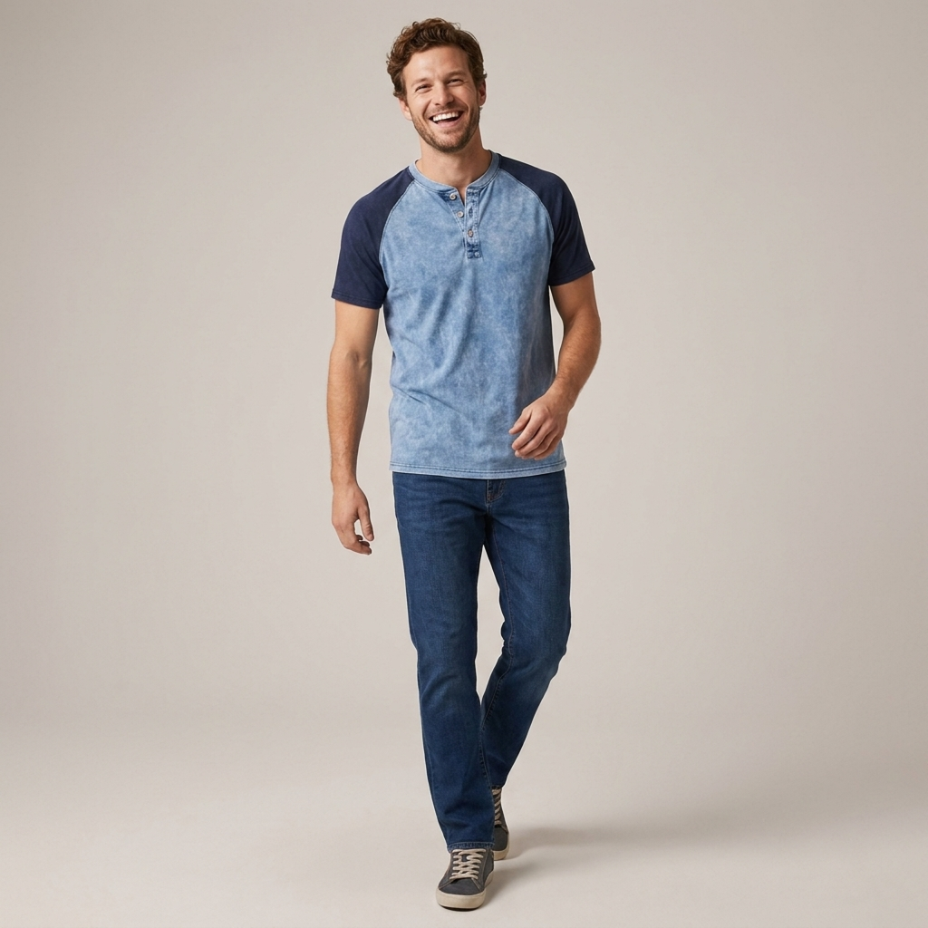 Ingo | Herren Raglan Henley Kurzarmshirt