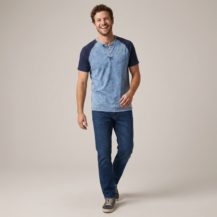 Ingo | Herren Raglan Henley Kurzarmshirt