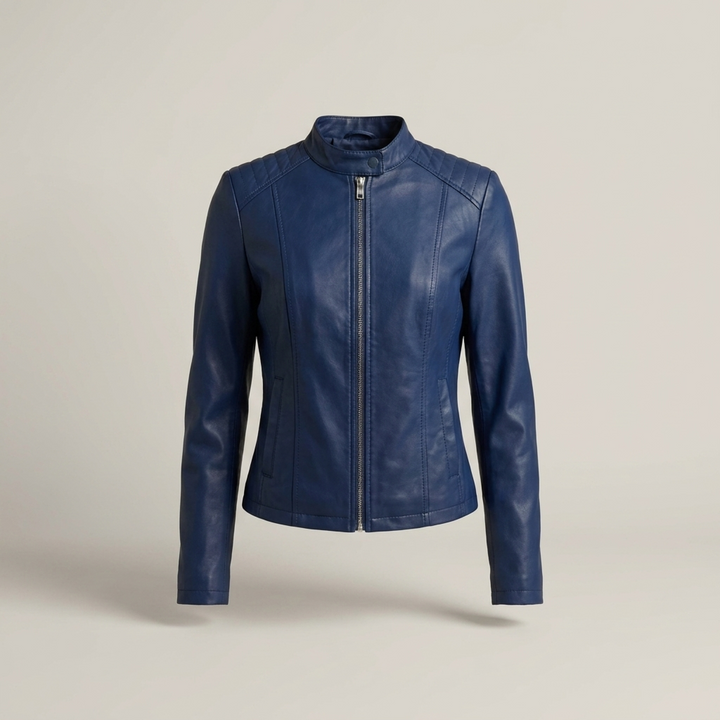 Sindhilde | Damen mit Reißverschluss und Stehkragen Lederjacke