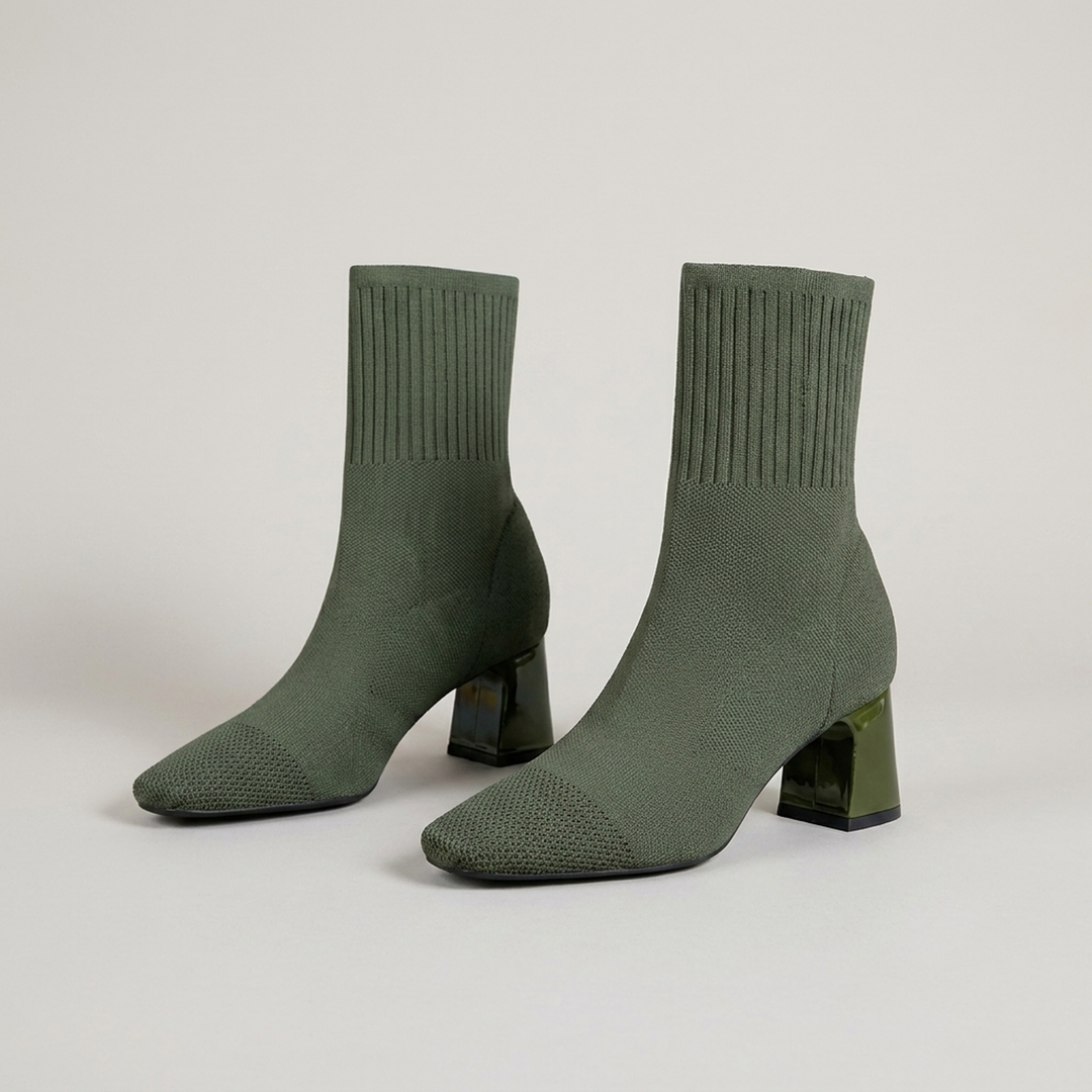 Maria | Damen Strickstiefeletten mit Blockabsatz