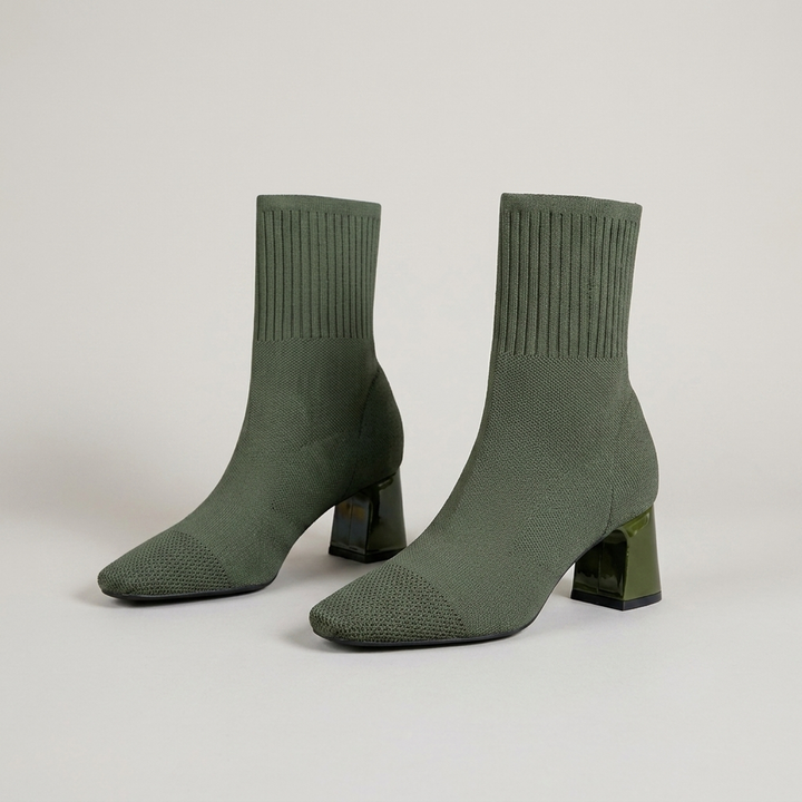 Maria | Damen Strickstiefeletten mit Blockabsatz