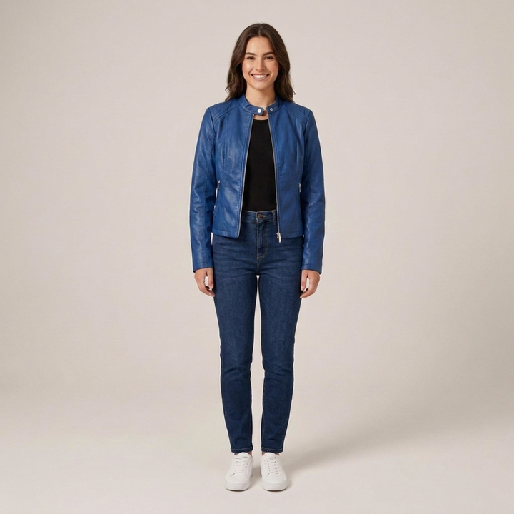 Sindhilde | Damen mit Reißverschluss und Stehkragen Lederjacke