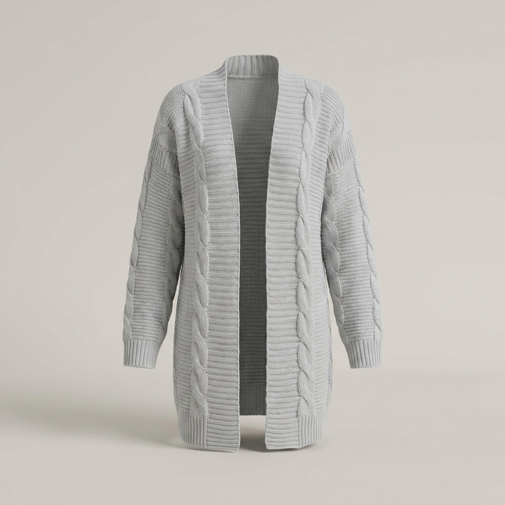 Delia | Damen Strukturmuster Long Strickjacke