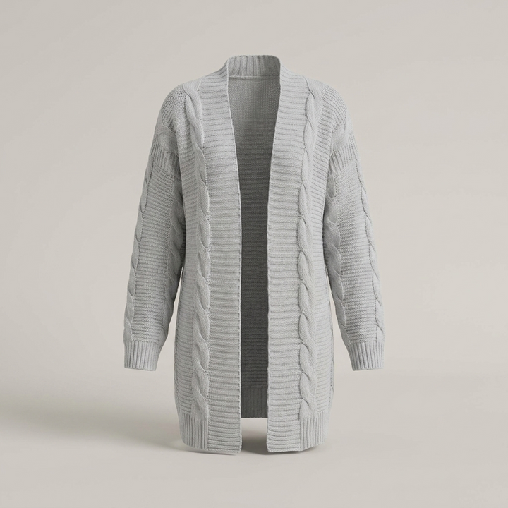 Delia | Damen Strukturmuster Long Strickjacke