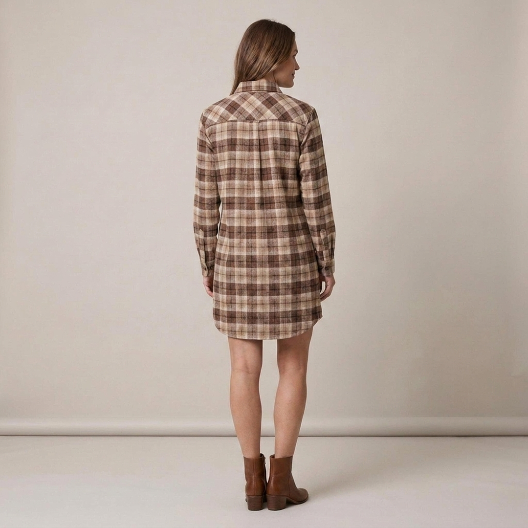 Heidrun | Damen Kariertes Hemdblusenkleid