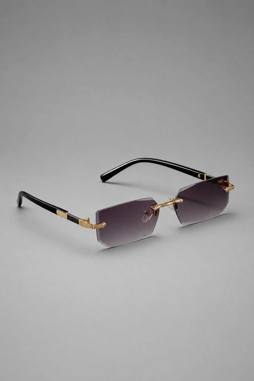 Herrenbrille im randlosen Stil | Getönte rechteckige Gläser und Vintage-Look