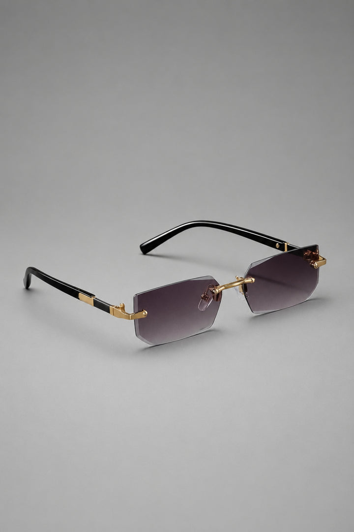 Herrenbrille im randlosen Stil | Getönte rechteckige Gläser und Vintage-Look
