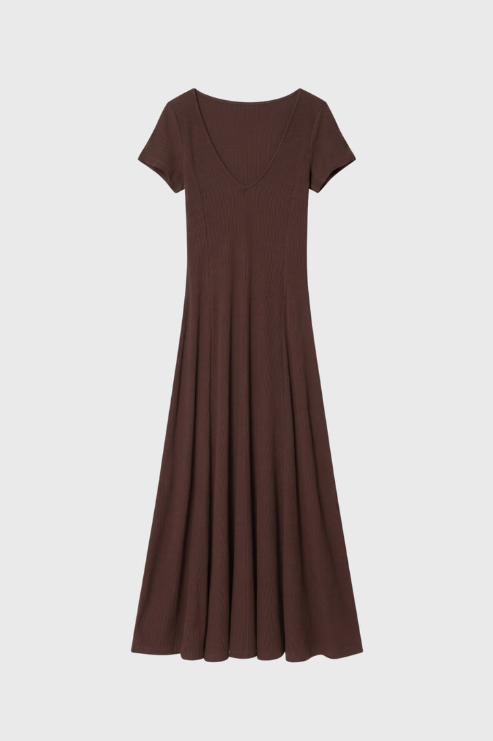 Vielseitiges Damenkleid | Midi-Länge, V-Ausschnitt und kurze Ärmel, ausgestellt geschnitten