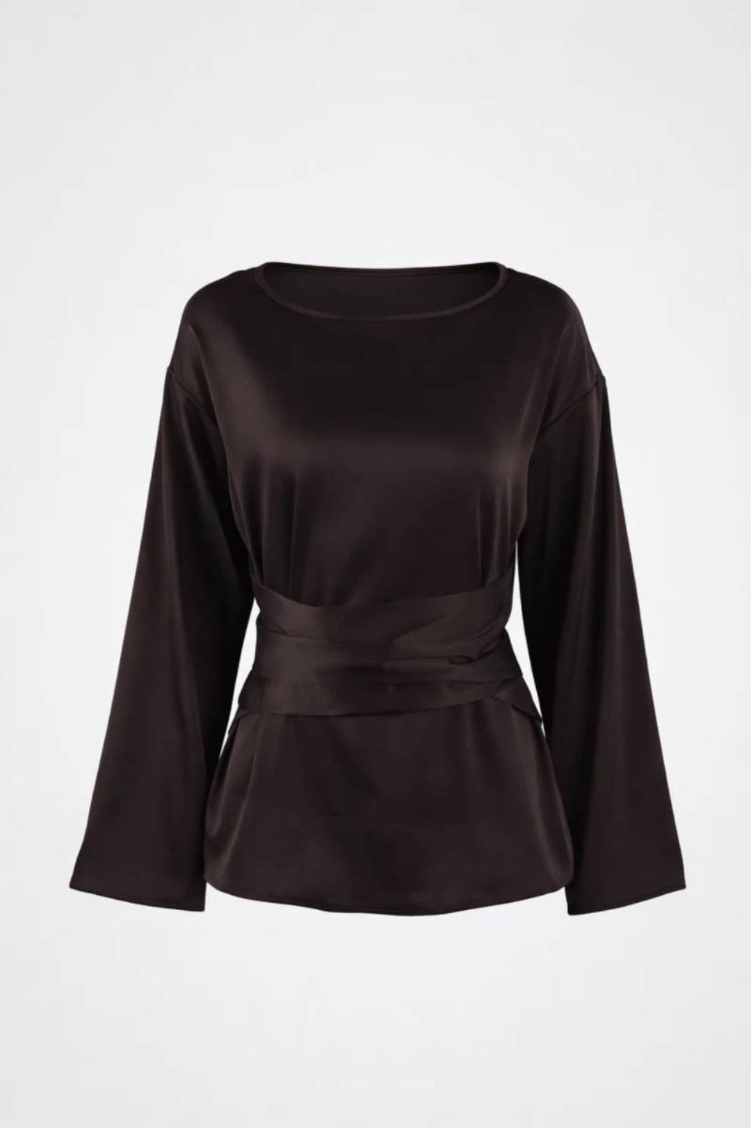 Damenbluse Schokoladenbraun | Figurbetonte Taille | Drapierter Look | Elegant