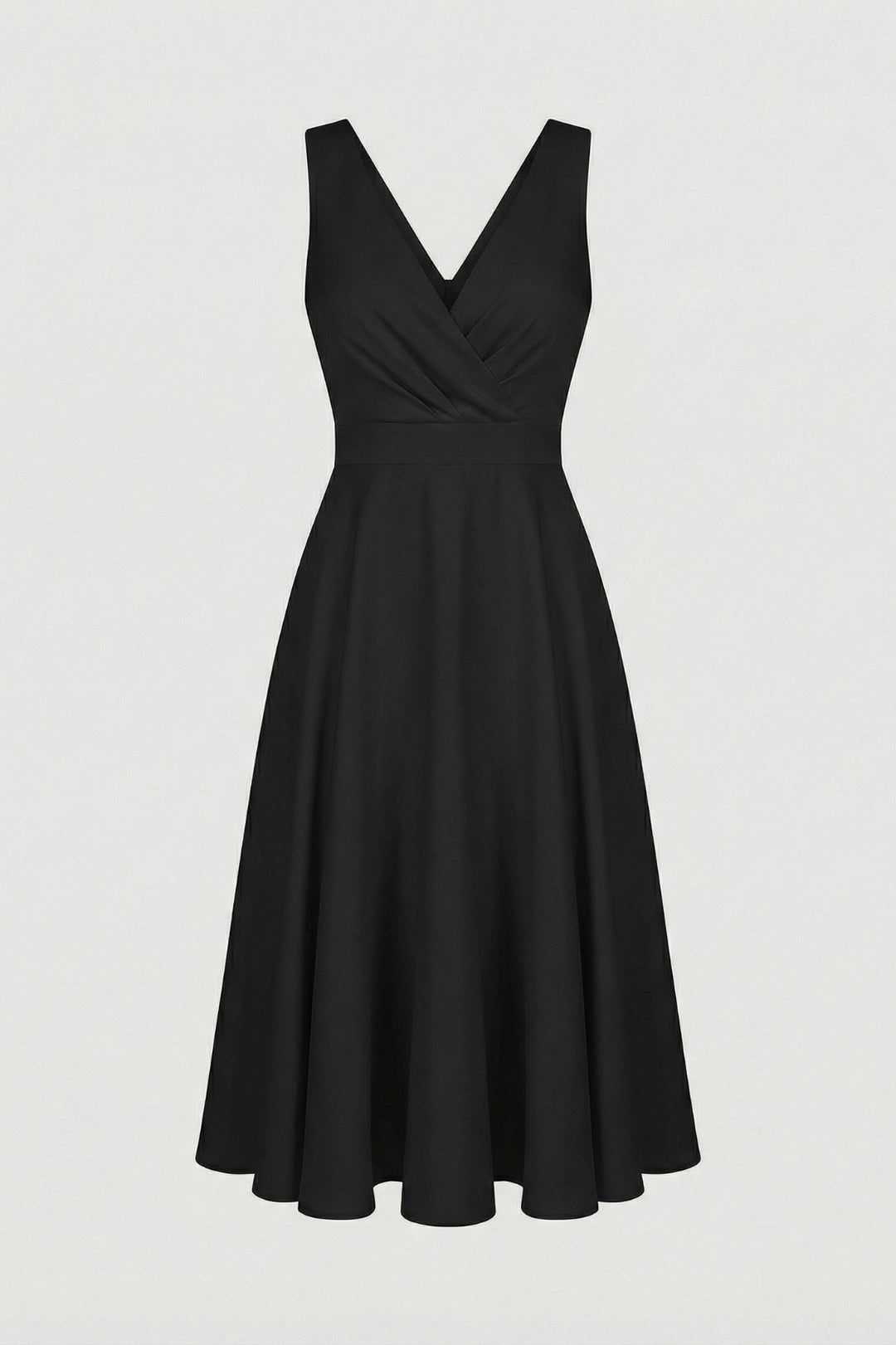 Elegantes, ausgestellt geschnittenes Damenkleid | Midi-Länge in Puderrosa mit gekreuztem V-Ausschnitt, hoher Taille und fließendem Rock