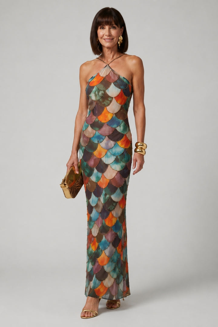Langes Kleid Damen Elegant – Rückenfrei mit Pailletten-Details