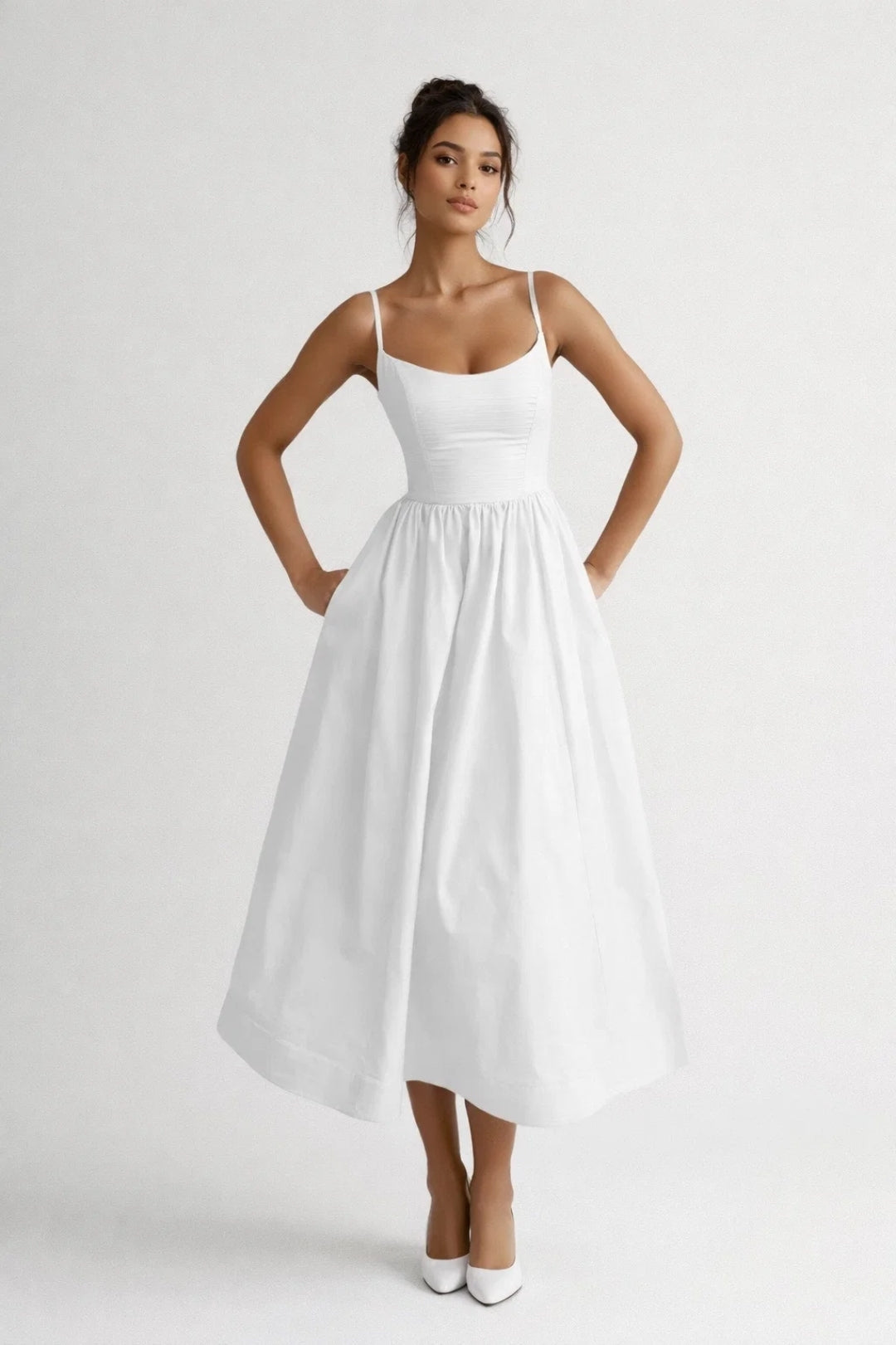 Sommer Midi-Kleid Damen Puderrosa | Strukturiertes Oberteil | Elegant