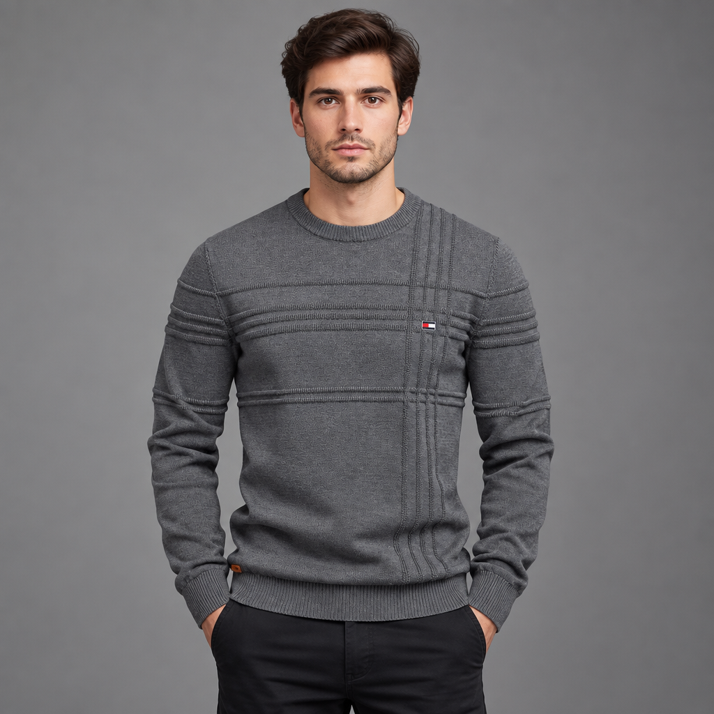 Klaus | Herren Strukturmuster Rundhals Strickpullover
