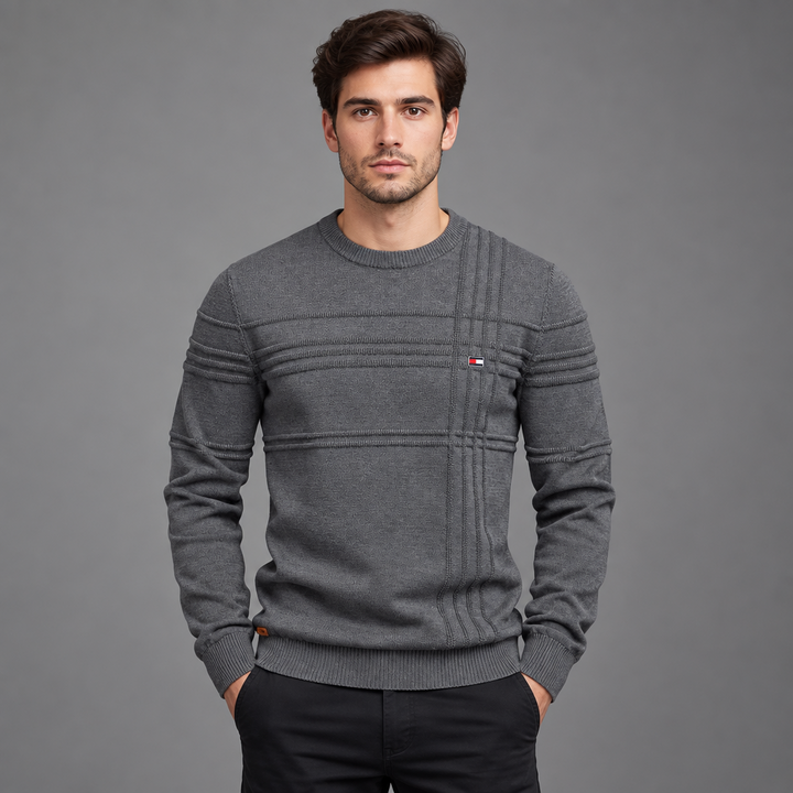 Klaus | Herren Strukturmuster Rundhals Strickpullover
