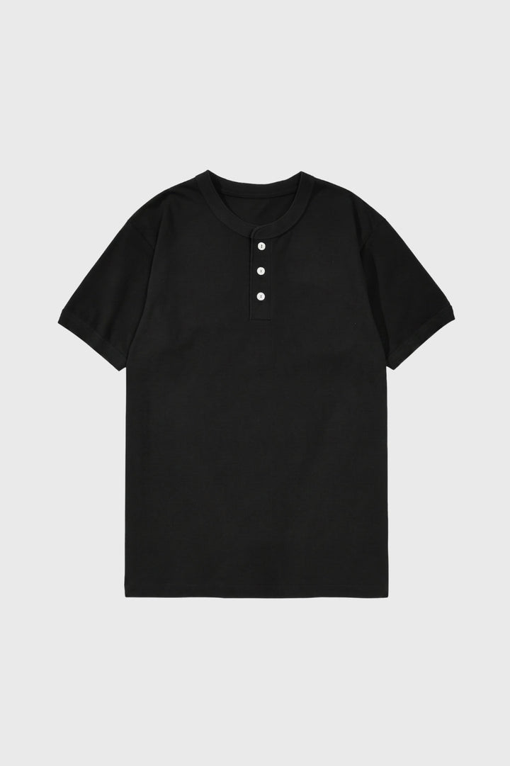 Herren-T-Shirt | Knopfleiste &amp; kurze Ärmel | Schwarz