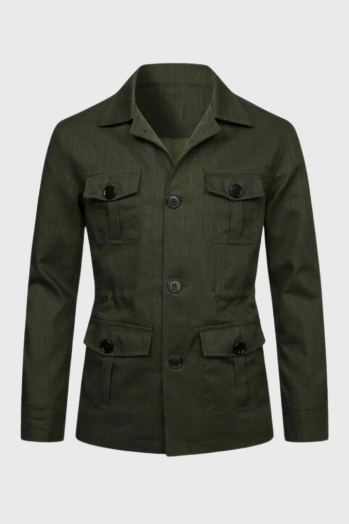 Herrenjacke in geradem Schnitt | Militär-Safari-Stil | Mehrere Taschen | Klassischer Kragen