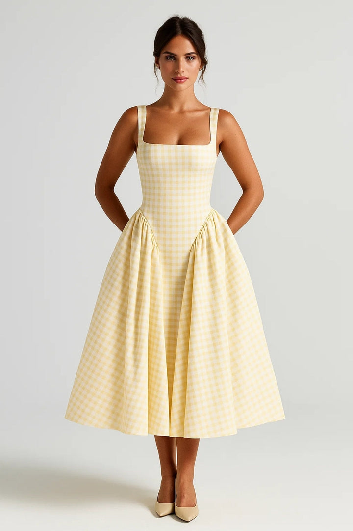Damen-Midikleid | Karomuster &amp; betonte Taille | Hellrosa