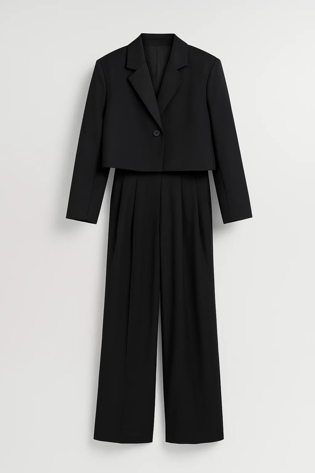Damen-Kostüm | Kurzer Blazer &amp; weite Hose | Schwarz
