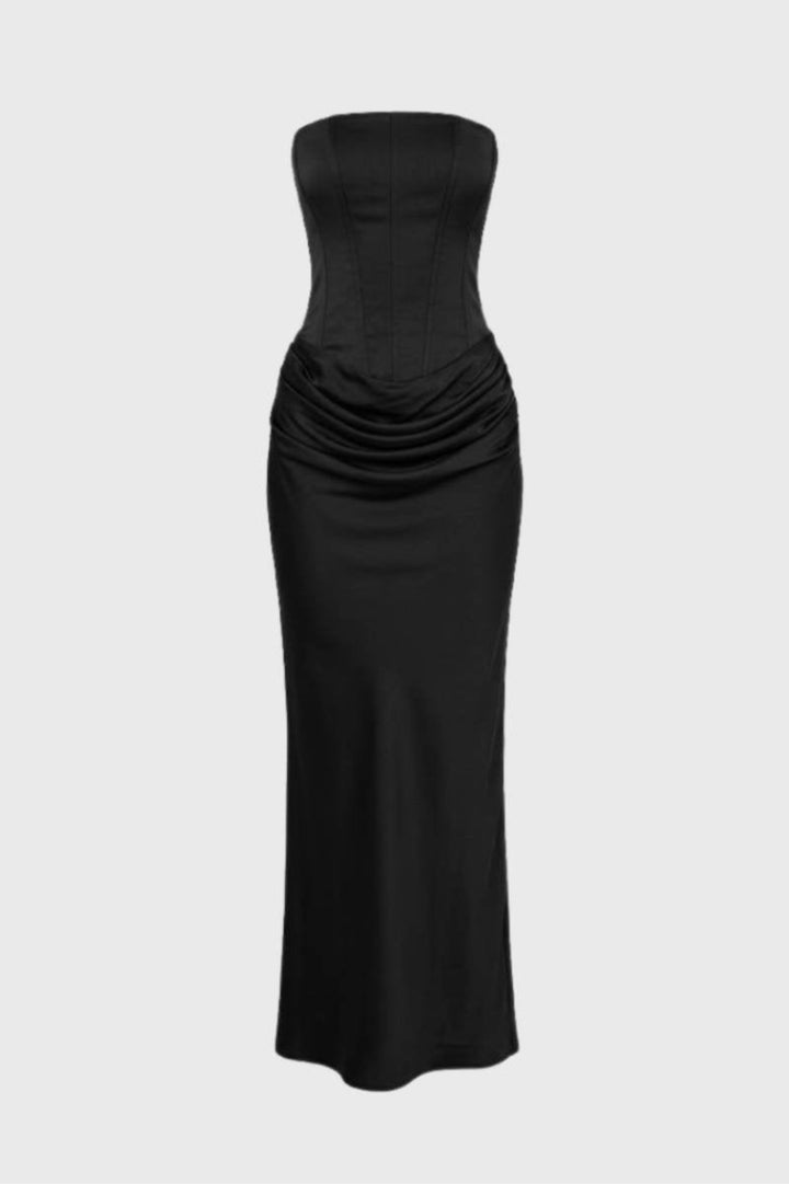 Langes Damenkleid| Drapierte Taille | Bandeau-Ausschnitt | Für Abendveranstaltungen