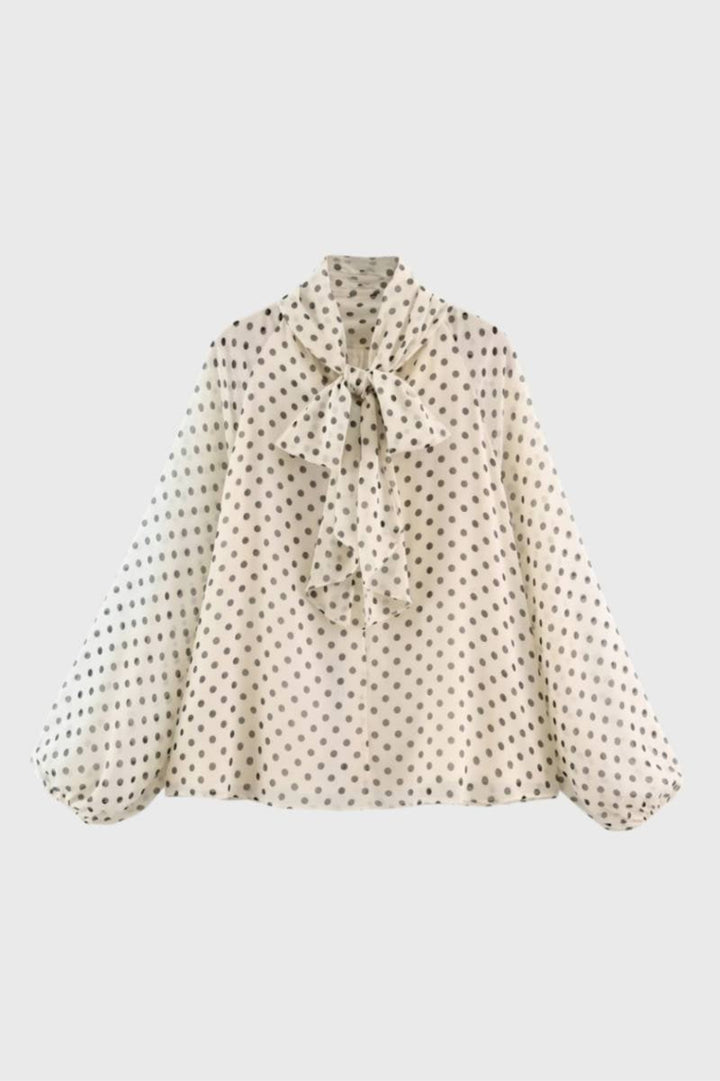 Ecru Damenbluse | Punktmuster &amp; Ballonärmel | Romantisch