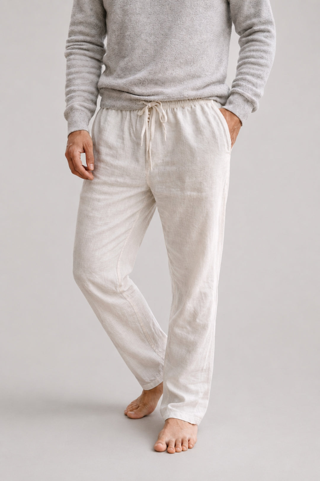 | Herrenhose im lässigen Schnitt | Kordelzug, Seitentaschen, Boho-Leinen-Style