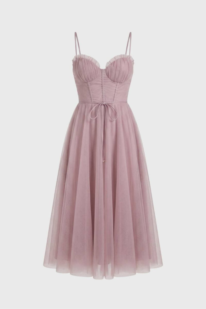 Damen-Midikleid | Bustier &amp; schmale Träger | Bordeauxrot