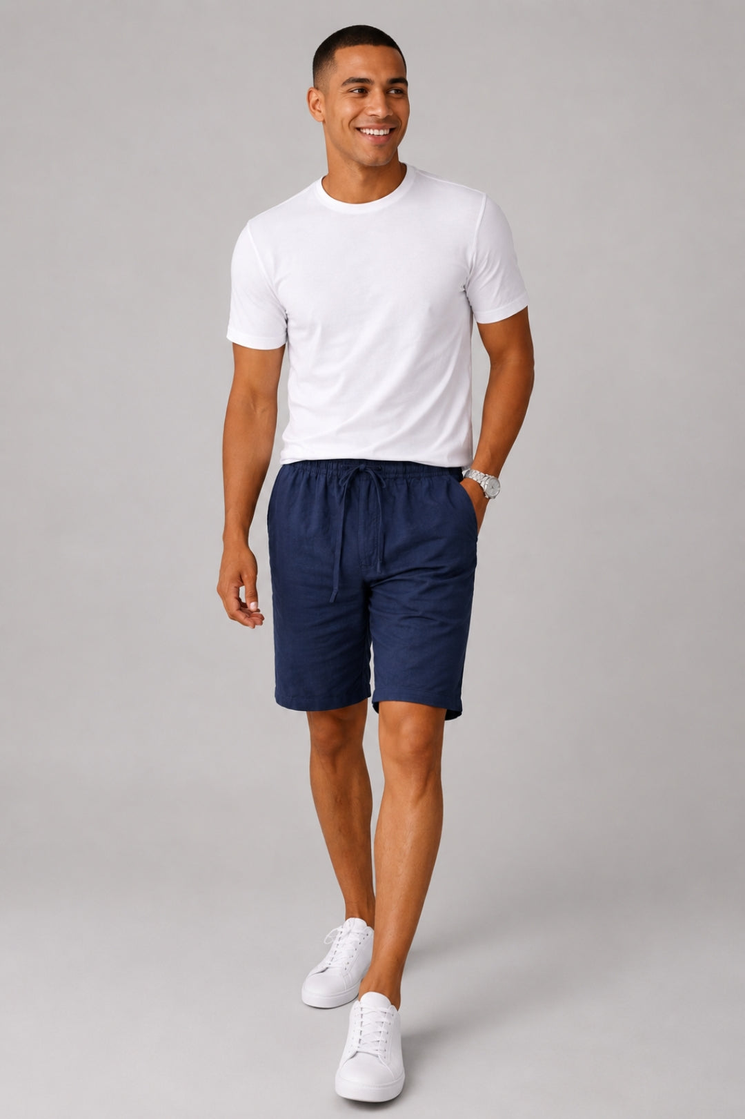Lässige Herren-Shorts im lockeren Schnitt | Knielang, verstellbarer Kordelzug, Leinen-Look