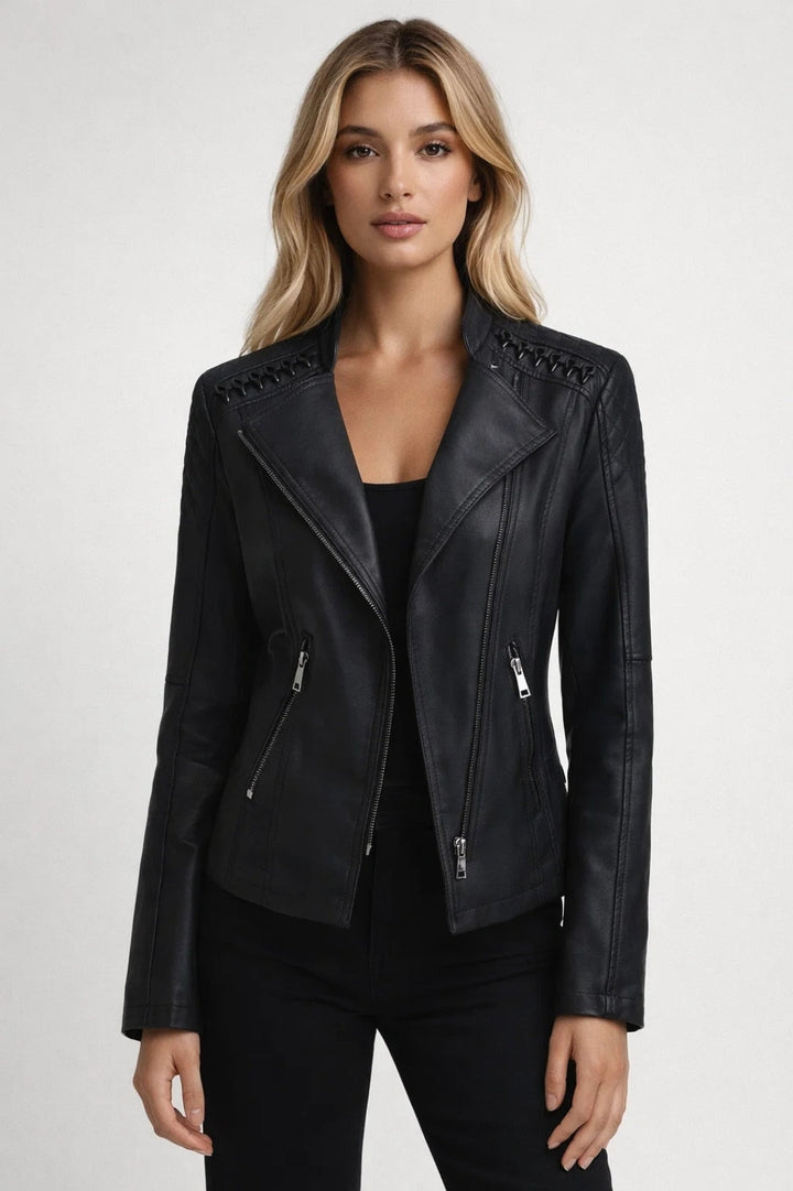 Damen Bikerjacke Bordeauxrot | Figurbetonte Passform | Reißverschluss | Lässig-Schick