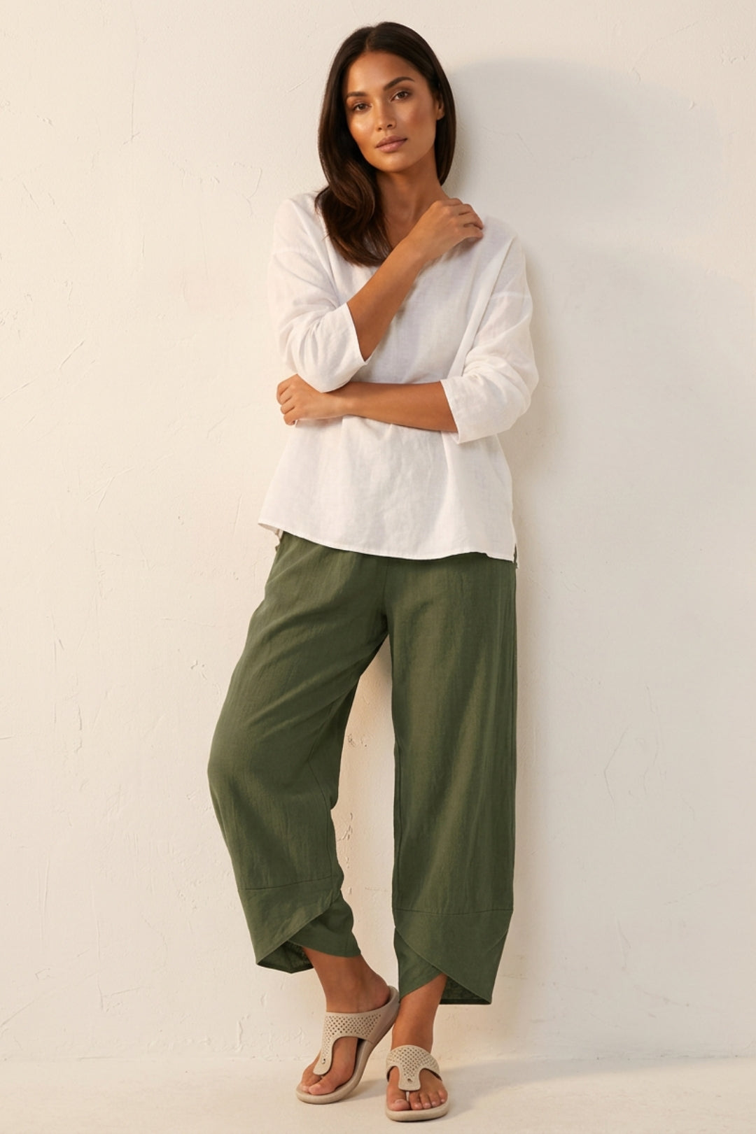 Damenhose in weiter Passform | Elastischer Bund, knöchellang, lässiger Leinen-Look
