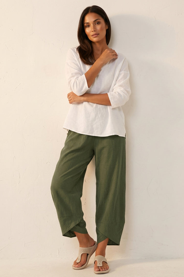 Damenhose in weiter Passform | Elastischer Bund, knöchellang, lässiger Leinen-Look